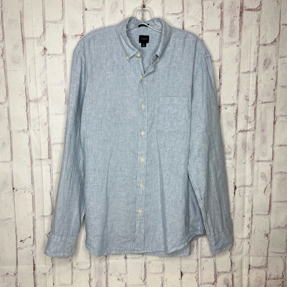 J. Crew Mens Slim Fit Chambray Linen Blend Button Down Long Sleeve Shirt Size L - Picture 1 of 5